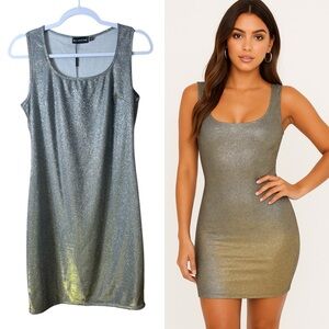 Pretty Little Thing NWT Silver Gold Glitter Bodycon Mini Dress Size 10 Clubwear